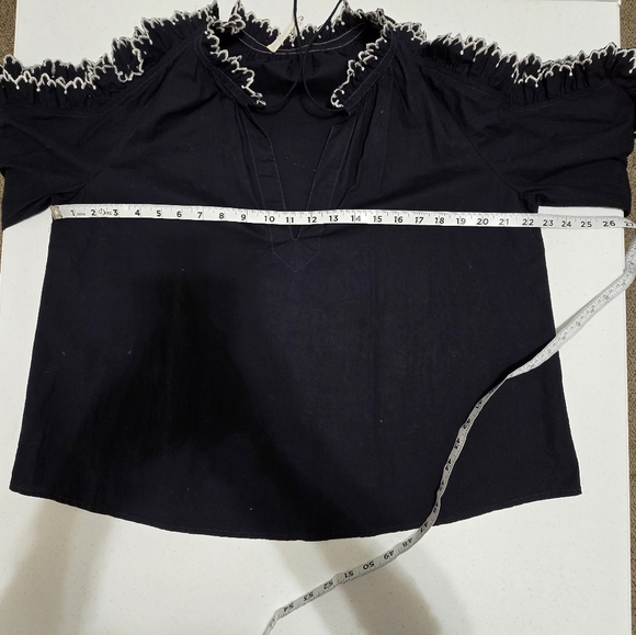 Ulla Johnson Amandine Embroidered Cotton Cold Shoulder Ruffle Blouse Midnight 6 - Picture 6 of 11